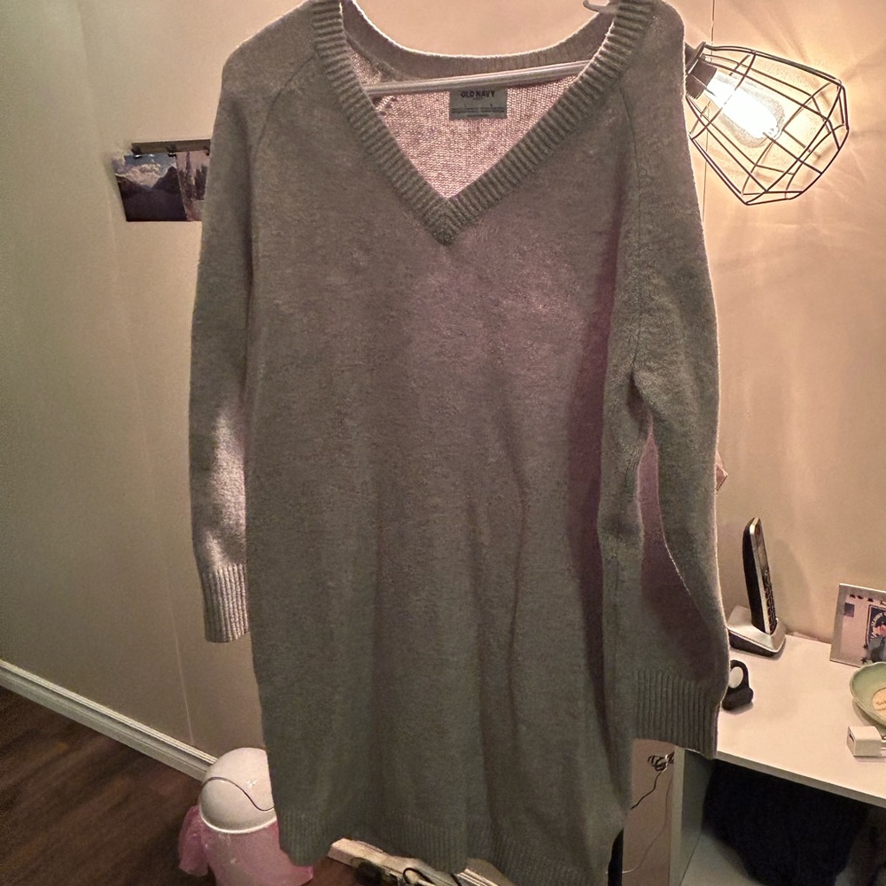 Gray V-Neck Sweater dress